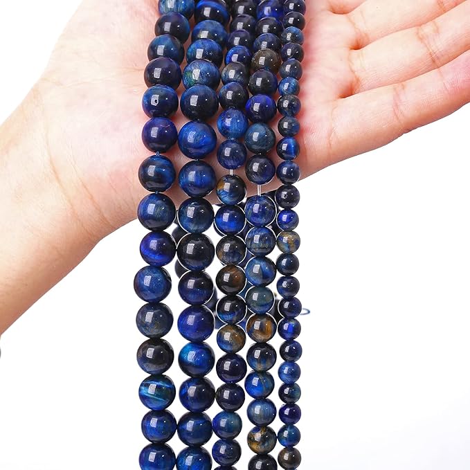 Lapis Lazuli Blue Tiger Eye Beads Natural Stone Round Loose Beads Energy Gemstone Healing Power for Jewelry Making 12mm 32pcs 15"