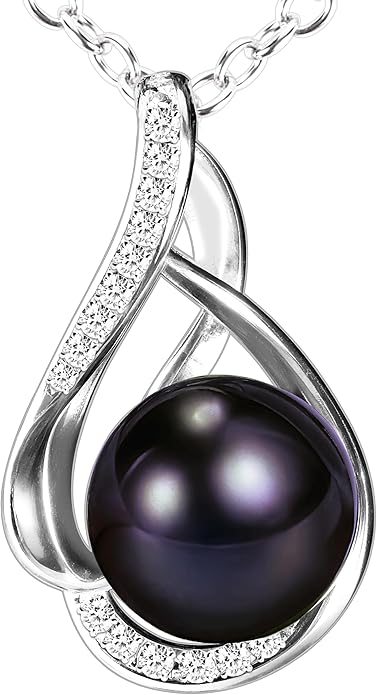 AAA+ 9mm Natural Black pearl necklace for women - Real pearl necklaces for women (18k gold platted 925 sterling Silver)- Wedding anniversary's gift for wife - Luxury birthday gifts for woman - Birthday gift for wife