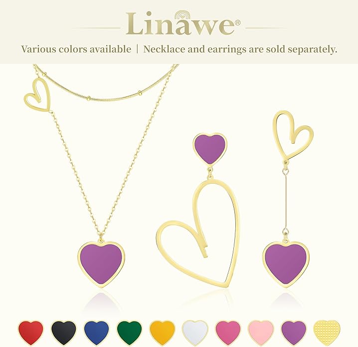 Linawe Layered Choker Heart Pendant Necklace for Women Trendy, Gold/Silver/Rose Gold Chain Stainless Steel Stacked Necklaces, Double Heart Necklace Y2K Preppy Jewelry