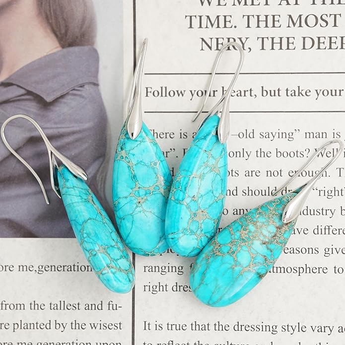 Natural Healing Stone Fishhoop Dangle Drop Earrings Statement Gold silver earrings