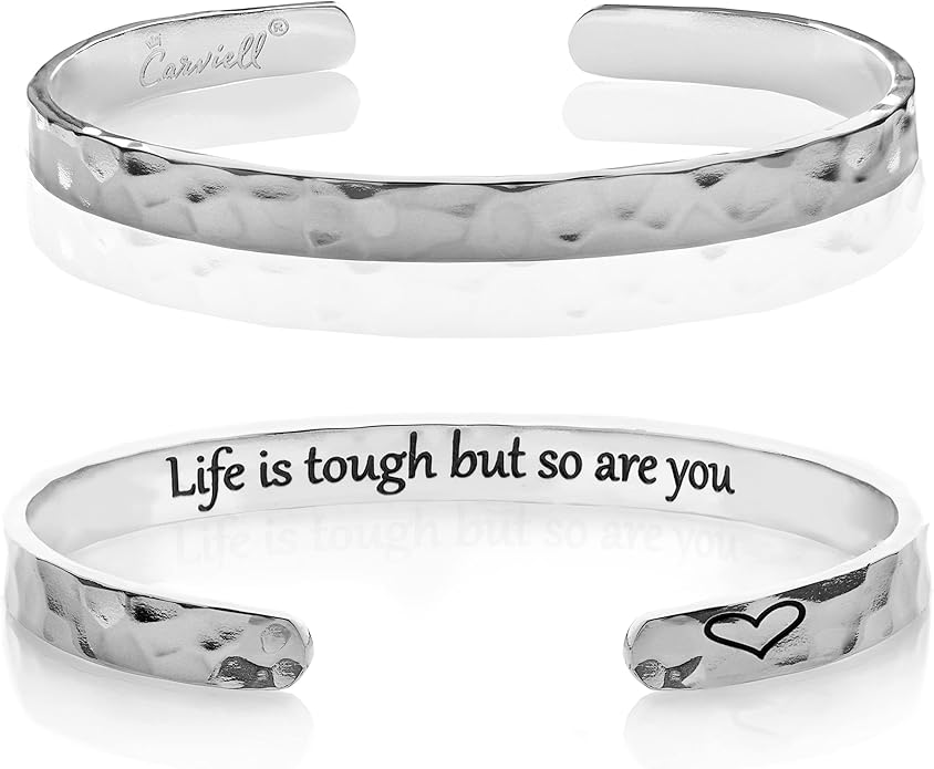 Carviell Engraved Cuff Bracelets for Women – Inspirational, Friendship, Love, Mom, Daughter, Sister, Christian, Graduation, Memorial & Wedding Gifts – 80+ Phrases – Stainless Steel, Gift-Ready