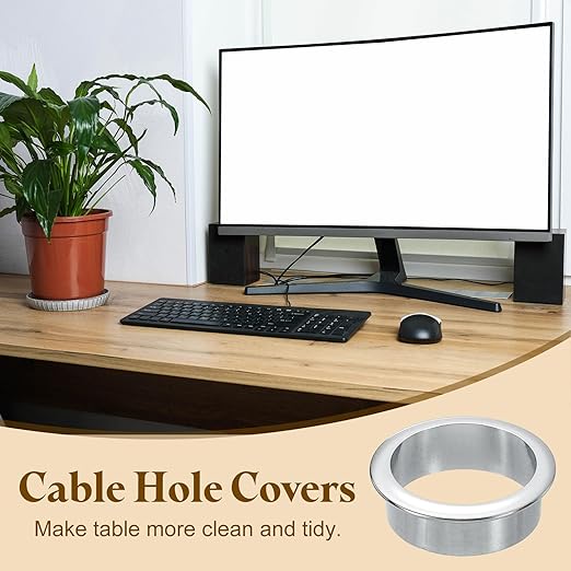 uxcell Desk Grommet, 1-3/4" (45mm) Zinc Alloy Cable Hole Cover Wire Cord Organizer with Marked Cable Ties for Home Office Desktop Wire, Silver Tone