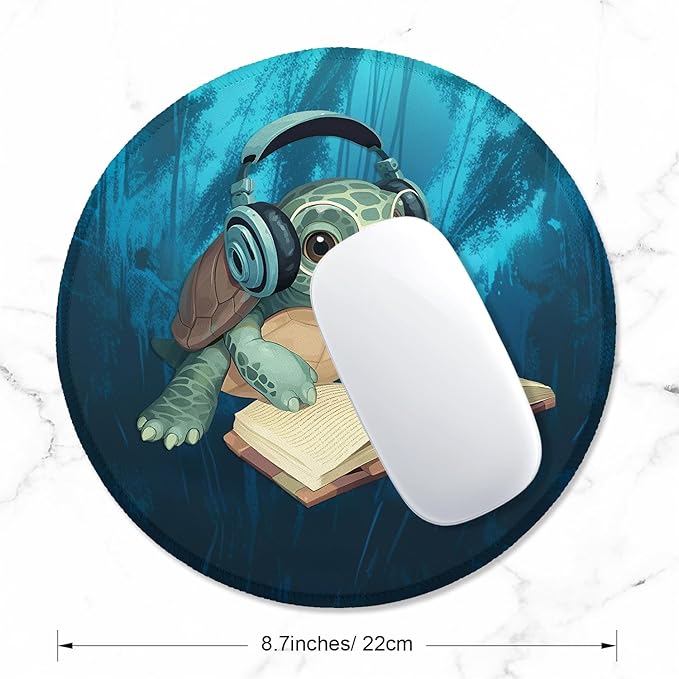 ITNRSIIET Round Mouse Pad with Stitched Edge Premium-Textured Waterproof Non-Slip Rubber Base Desktop Protection Mat Diameter 8.7 inches, Pretty Turtles