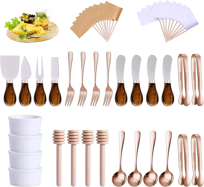 Charcuterie Boards Accessories(29 PCS) Cheese Spreaders for Charcuterie Board Mini Serving Spoon Fork Tongs Blank Toothpick Flags Bowl