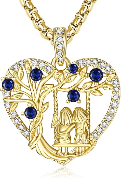 14K Gold Tree of Life Necklace for Sister Christmas Gifts from Sister,Heart Jewelry with Birthstone Pendant for Women Female Friendship Forever My Friend