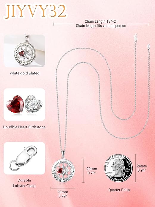 Compass Necklace for Women, Exquisite S925 Valentines Day Anniversary Birthday Gifts for Wife Her Double Birthstone Pendant Jewelry ‘I'd be Lost Without You’