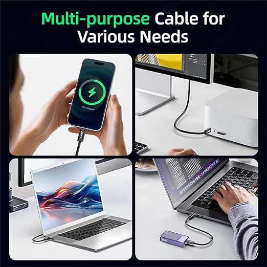 JEYI Thunderbolt 5 Cable 1m/3.3ft 80Gbps,120Gbps Bandwidth 16K/Dual8K,Multi-Screen Display,240W Fast Charging TB5,USB4/3/2,for iPhone 15/16,MacBook Pro/MacBook Air M3/iMac,Dell XPS 13/15(5-Certified)