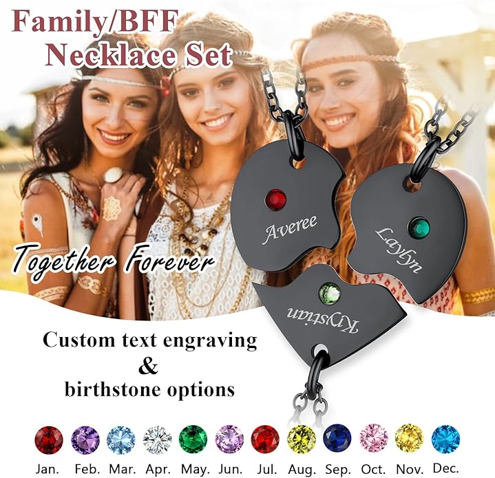 FindChic Personalized Matching BFF Necklace for 2/3/4/5/6 Puzzle Name Heart Pendant Stainless Steel Couple Necklace Set Customized Necklaces for Teen Girls