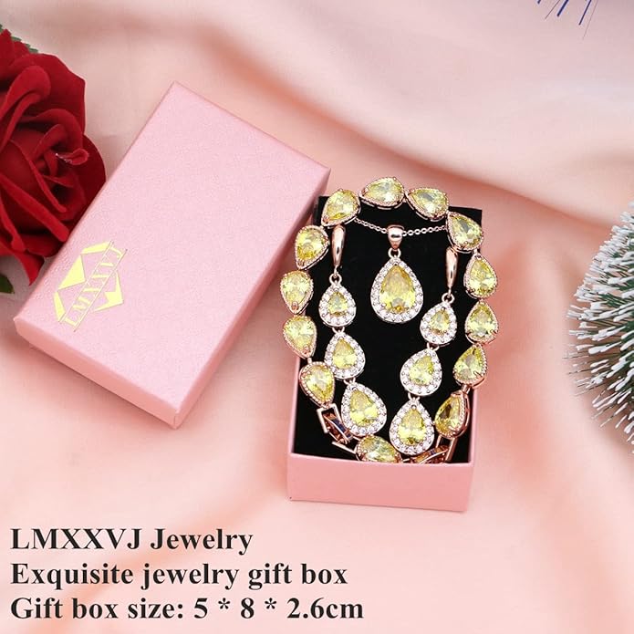 LMXXVJ Necklace Long Earrings Bracelet Set, White Gold Plated Created Blue Sapphire Jewelry Set Wedding Party Gift Jewelry for Women Bridal Bridesmaid