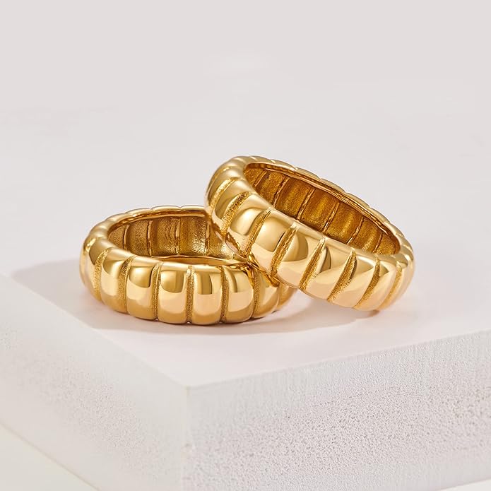 AllenCOCO Chunky Gold Plated Rings for Women - Trendy Cubic Zirconia 14k Gold Filled Stackable Rings