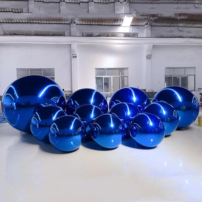 Inflatable Mirror Ball,Silver & Gold & Iridescent Giant Mirror Balloon,Big Shinny Balls,Reusable PVC Hanging Disco Sphere For Party & Wedding & Event Decoration (Blue, 39in 3.3ft 1m)