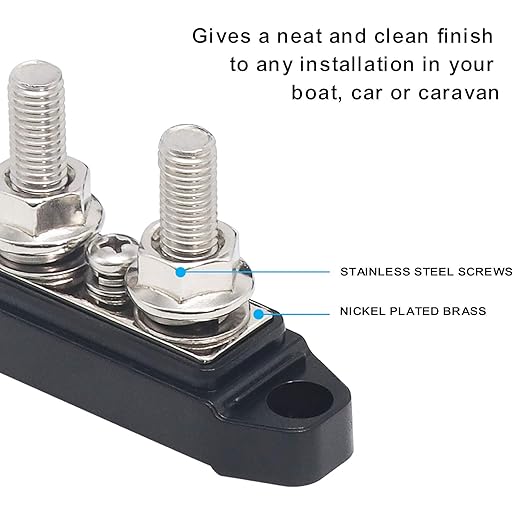 Recoil S2P-516 Busbar Dual 5/16” Studs and #8 Screw Terminal Power Distribution Block with Ring Terminals Pair Red & Black