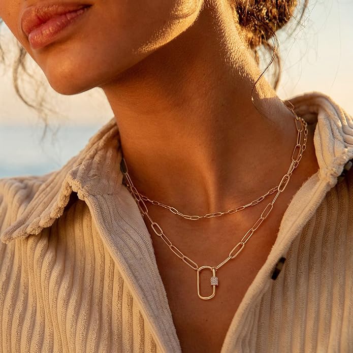 Aobei Pearl 18K Gold Plated Moon Star Lion Evil Eye Love Heart Cross Pendant Necklace Medallion Paperclip Chian Choker Layering Jewery for Women