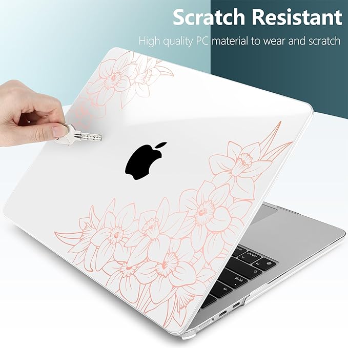 TWOLSKOO Compatible with M4 MacBook Air 13.6 inch Case 2025-2022 Release M4 A3240 M3 A3113 M2 A2681, Plastic Hard Shell & Keyboard Cover & Type C Adapter & Screen Protector, Pink Floral Frame