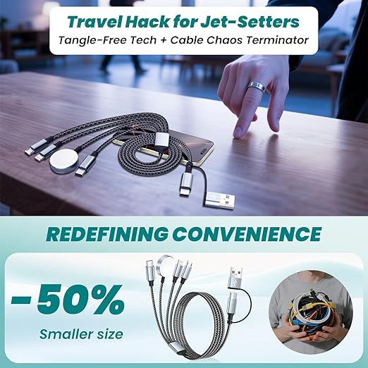 Travel Essentials 4 in 2 Multi Charging Cable for iWatch Charger(2Pack 5FT),USB A/USB C Multiple Charger Cable/Cord for All Devices Compatible for iWatch Ultra/SE/10-1,iPhone 16-11, Android,More