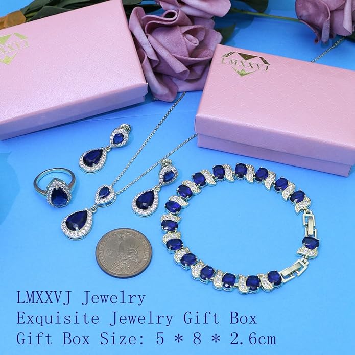 LMXXVJ Teardrop Jewelry Set for Women，Necklace Earrings Adjustable Ring Bracelet Set Fashion Formal Platinum/Gold/Rose Gold Jewelry Gift Girl/Mom/Wife/Grandmother/Best Friend/Aunt