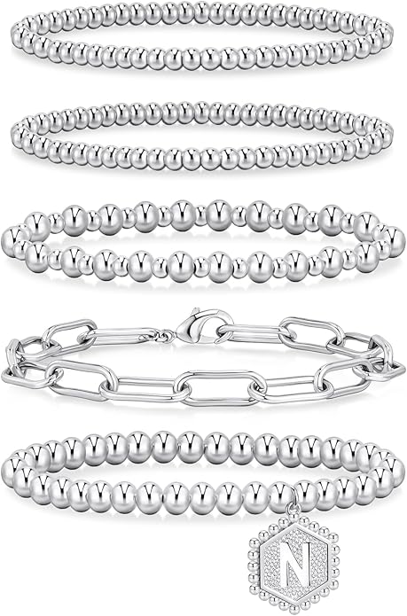 adoyi Gold Bracelets for Women Beaded Bracelet 14K Gold Plated Bracelet Stack Strand Stretch Bead Ball Bracelet Set Stackable Bracelet Adjustable Bracelet Set Jewelry for Gifts