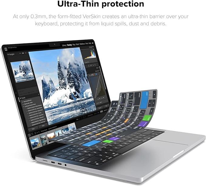 JCPal Adobe Lightroom Shortcut Guide Keyboard Cover for Apple MacBook Pro 14 inch and MacBook Pro 16 inch (M1-M4 Models) and MacBook Air 13 inch and MacBook Air 15 inch (M2-M4 Models) (US-Layout)