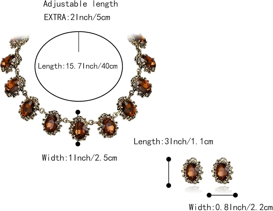 BriLove Victorian Style Statement Necklace Pierced Earrings Jewelry Set for Women Crystal Floral Cameo Inspired Oval Jewellery for Party Prom