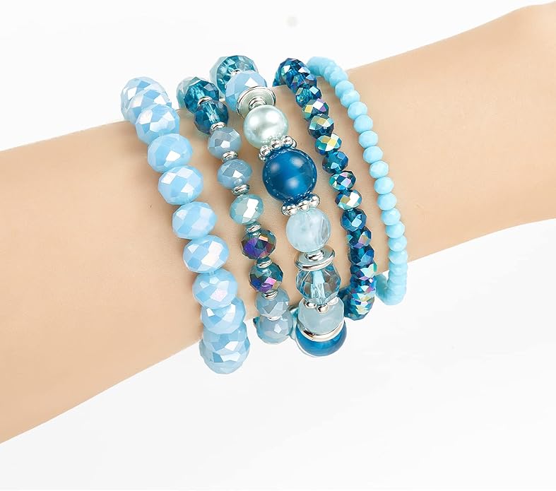 Noessla Beaded Boho Stretch Bracelet Colorful Stackable Crystal Beads Bracelets Trendy Costume Jewelry Mothers Day Gifts for Women