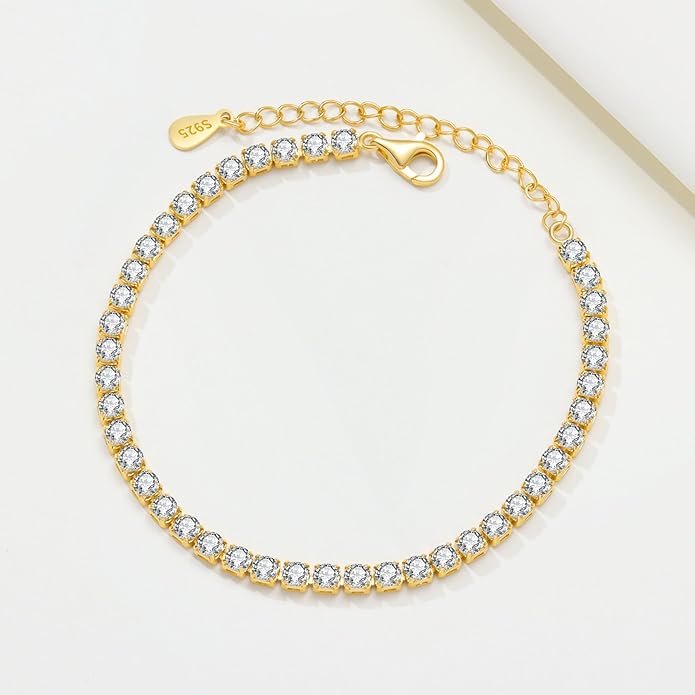 Women's 925 Sterling Silver Bracelet, Non Tarnish 18K Gold Plated Bracelets for Women, Dainty Chain Simple Jewelry Cute Handmade Minimalist for Gift