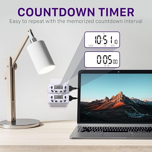 Fosmon 7 Day Digital Timers for Electrical Outlets, Indoor Plug-in Light Timers Switch Programmable, Electric Wall Plug for Grow / Reptile Light, Lamp, Appliance, Aquarium, Fish Tank - 2 Pack