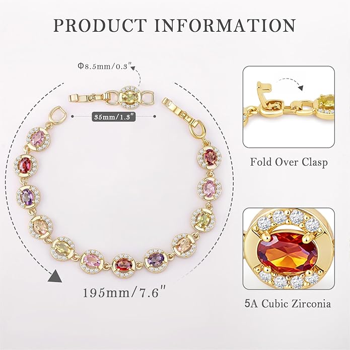 Tennis Bracelet for Women 14K Gold Plated Cubic Zirconia Bracelet,Classic Crystal Tennis Bracelet, Rhinestone Delicate Bracelet Gift for Her