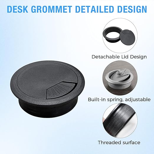 Desk Grommet 2-1/16" (53 mm), Desk Cord Hole Cover, Cable Grommet ABS Plastic, Desk Hole Grommet for Office and Home Table Cable, Detachable Adjustable Cable Cord Organizer (White 2 Pcs)