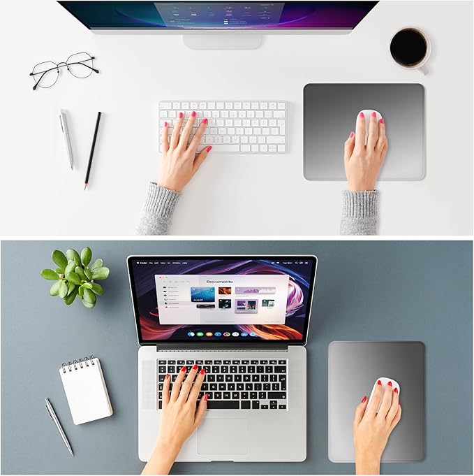 ITNRSIIET Mouse Pad Non-Slip Rubber Base Smooth Surface Stitched Edges Waterproof Durable Compatible with All Mice for Office & Gaming, Desk Accessory, 10.2x8.3x0.12 inch, Ash Gradient