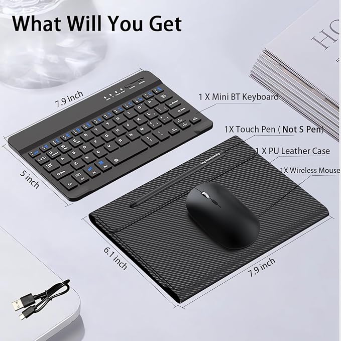 for Samsung Galaxy Z Fold 7 6 5 Keyboard and Mouse, Portable Mini 7.9 inch Bluetooth Keyboard with Leather Case and Capacitive Pen, 4 in 1 Set for Z Fold7 6 Accessories