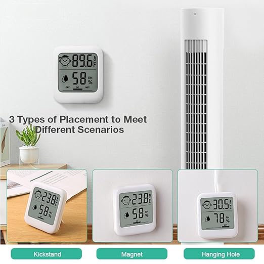 Pack of 2 Digital Thermometer and Hygrometer with Comfort Face Display, Hygrometer, Stand, Magnet, Hanging, Simple, Infectious Disease Prevention, Heat Stroke Prevention