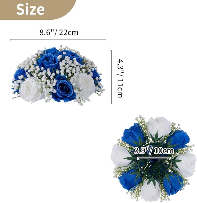 NUPTIO Royal Blue Flowers for Centerpieces: 2 Pcs 8.6 inch Diameter Artificial Rose Balls Fake Flower Ball Arrangement Bouquet Wedding Centerpieces Event Party Tables Decorations