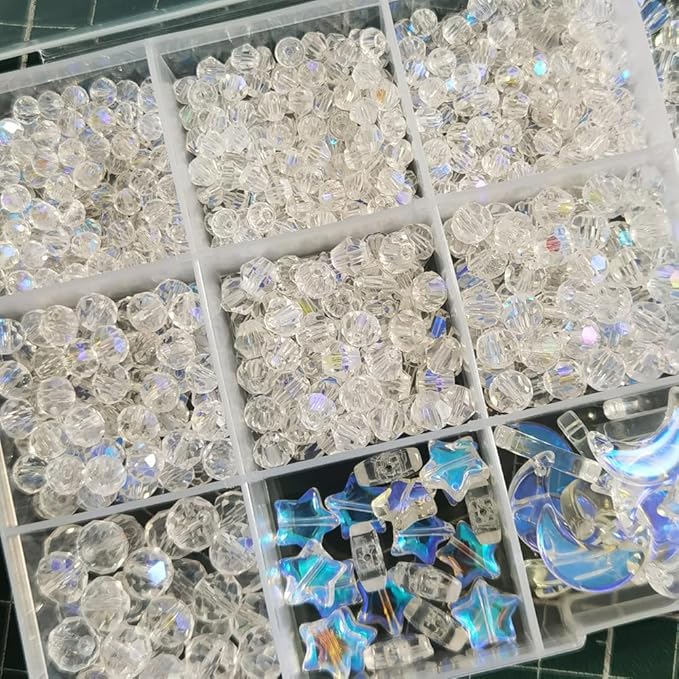 INSPIRELLE 1000 Pieces Crystal Glass Beads AB Finish Assorted Sizes and Shapes Bulk Faceted Beads for Jewelry Bracelet Making