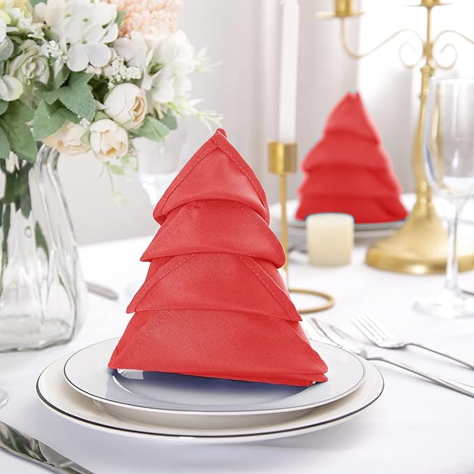 25pcs Polyester Cloth Napkins - 20 x 20 inch Red Washable Dinner Napkins with Hemmed Edges for Restaurant/Wedding/Hotel(25,Red)
