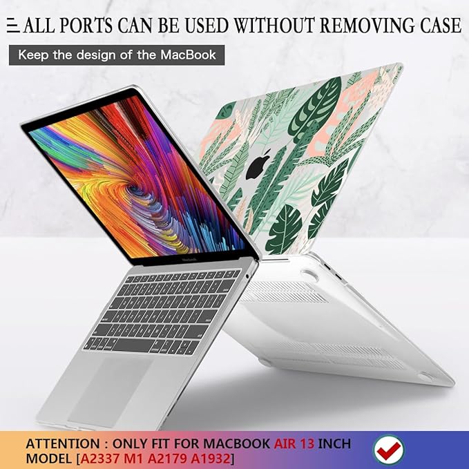CISSOOK for MacBook Air 13 inch Case 2021 2020 2019 2018 Release A2337 M1 A2179 A1932 with Touch ID, Tropical Hard Shell Case with 2 Keyboard Covers for MacBook Air 13 2021, Tropical Palm Leaves