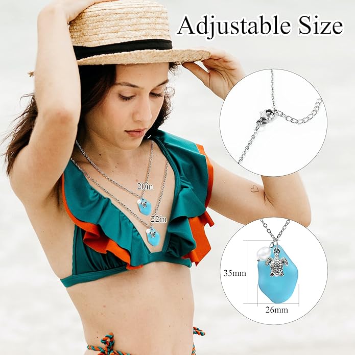 Sea Glass Necklace, Wire Wrapped Beach Necklaces, Sea Glass Jewelry, Handmade Blue Beach Jewelry for Women Trendy