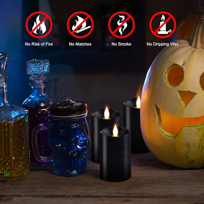 3PCS, 3 x 5 inches Flameless Candle with Remote Control, 3D Flickering Wick, Real Wax Pillar LED Candles, Battery Candles,with Timer,for Holiday Home Decor, Black