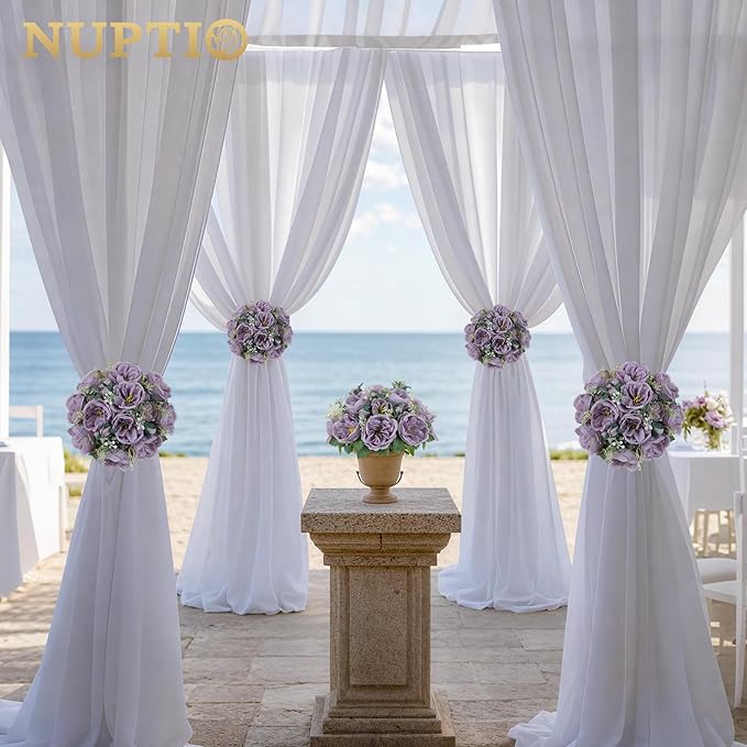 NUPTIO Artificial Flowers Ball Centerpieces: 10 Pcs 9.8 Inch Diameter Fake Kissing Rose Floral Balls for Wedding Party Bridal Shower Valentine Home - Purple Bouquet Arrangement Decorations for Table