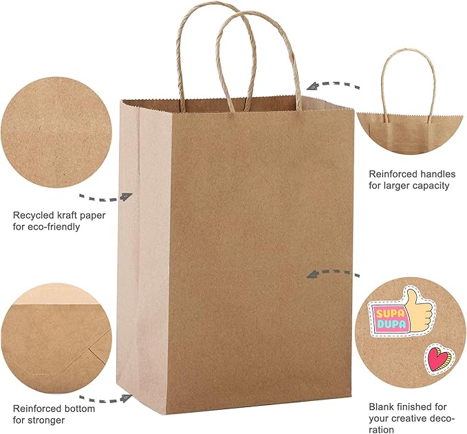 MESHA Gift Bags 10X5X13'' 500 Pack,Large Brown Paper Bags with handles bulkfor Small Business