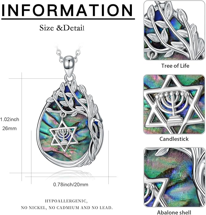 Jewish Jewelry Tree of Life Necklace 925 Jewish Sterling Silver Pendant Necklace Women Gift