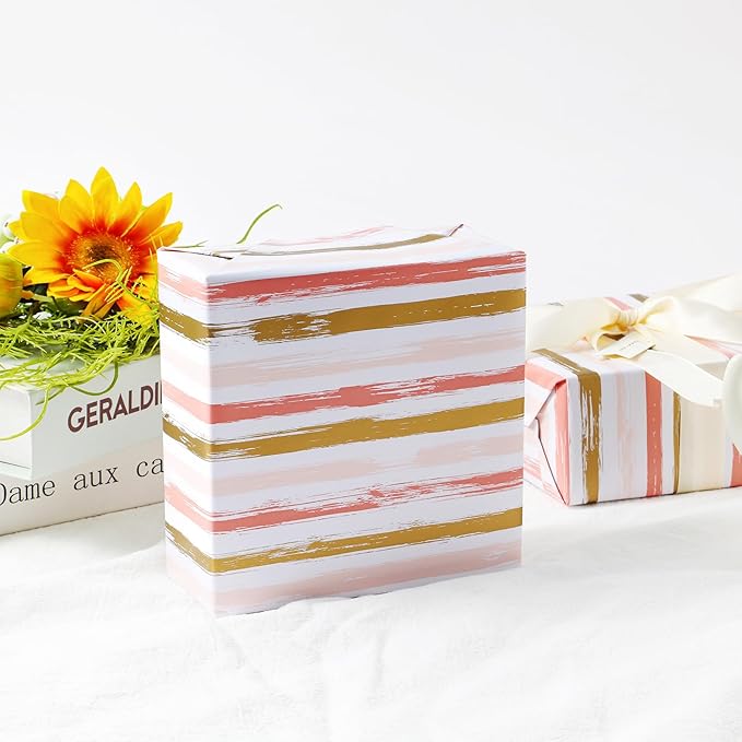 Miss DuiDui Birthday Gift Wrapping Paper Roll - 17 inch x 32.8 Feet - Pink Golden Stripes Design for Girl Boys Kids, Party, Birthday, Baby Shower, Holiday, Wedding