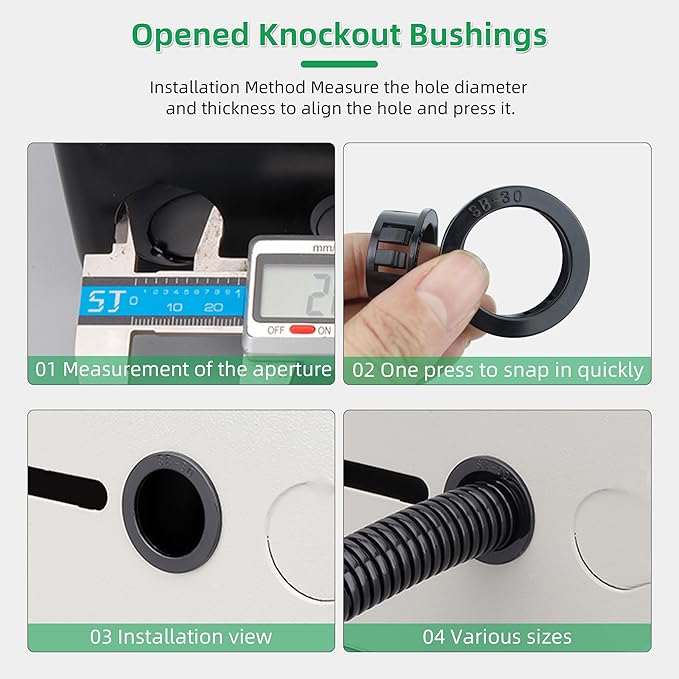 3/4"(19mm) Black Snap-in Knockout Insulating Bushing Grommets, Plastic Cable Hole Grommets for Wiring, Round Nylon Snap in Locking Electrical Wire Cord Hose & Tubing Bushings Grommets, 35pcs