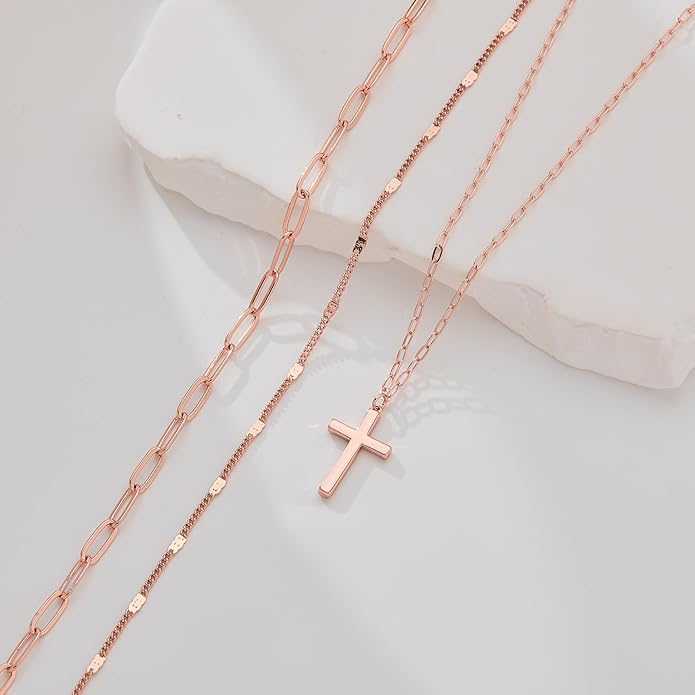 Layered Gold Necklaces for Women, Stackable Dainty 14K Gold Silver Plated Trendy Simple Heart Diamond Cross Bow Circle Pendant Paperclip Choker Dot Chain Necklace,Jewelry Set Gifts for Women