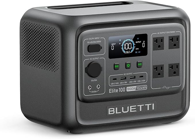 BLUETTI Elite 100 V2 Portable Power Station (2025 New), 1024Wh LiFePO4 Battery Backup w/ 4 1800W AC Outlets (3600W Surge), 35% Smaller, Solar Generator for Camping, Outages, and UPS Backup
