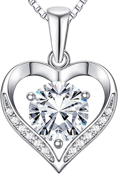 Heart Moissanite Birthstone Necklaces Anniversary/Birthday/Best Friend/Girlfriend/Wife Gifts for Her 925 Sterling Silver Pendant Necklace for Women
