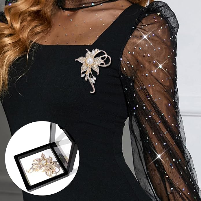 Crystal Pearl Flower Brooches Pins Fashion Beautiful Created Rhinestone Floral Brooch Good Idea for Party Dance Wedding Banquet for Elegant Women Girl