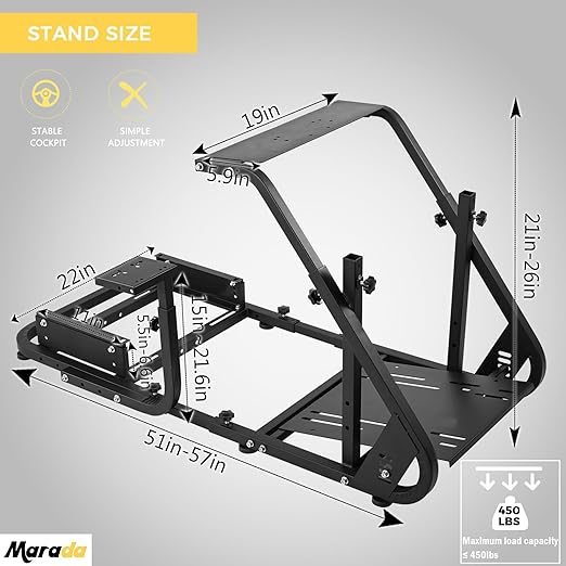 Marada Reinforced Stabilizing Racing Steering Wheel Cockpit Compatible with Fanatec, PXN, Thrustmaster, Logitech Device Adjustable Driving Simulator TV Stand Wheel & Pedal & Handbrake Not Included