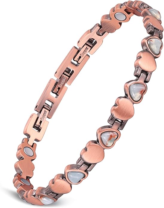 Feraco Pure Copper Bracelets for Women, Ultra Strength Magnetic Bracelet with 3800 Gauss Magnets & Natural Turquoise & Stones, Adjustable, Jewelry Gift