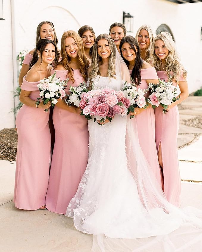 Pink Rose Artificial Flowers Dusty Fake Flower Bulk for DIY Wedding Bouquet Bridal Baby Shower Decorations Party Table Centerpieces Cake Decorating Silk Floral Arrangement Home Decor Indoor