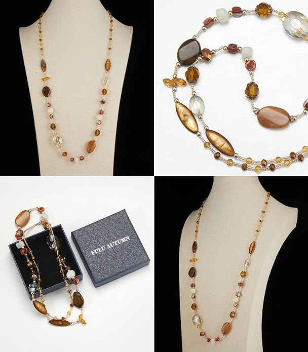 FULU AUTUMN Long Necklaces for Women Trendy Long Chunky Beaded Necklace Boho Fashion Costume Jewelry Mothers Day Gifts for Her